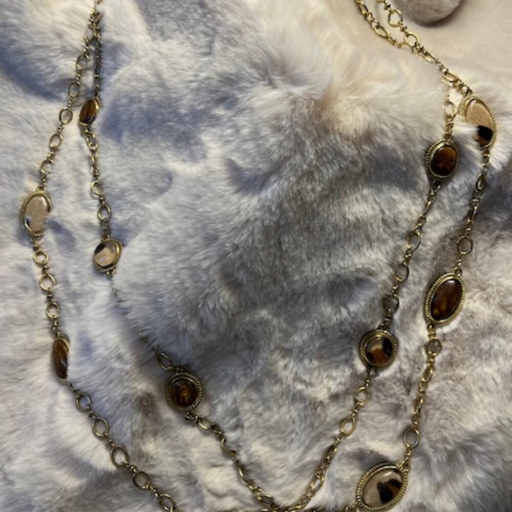 Chico's - Double strain - long leopard print gold necklace